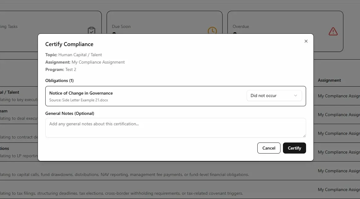 Compliance product screenshot
